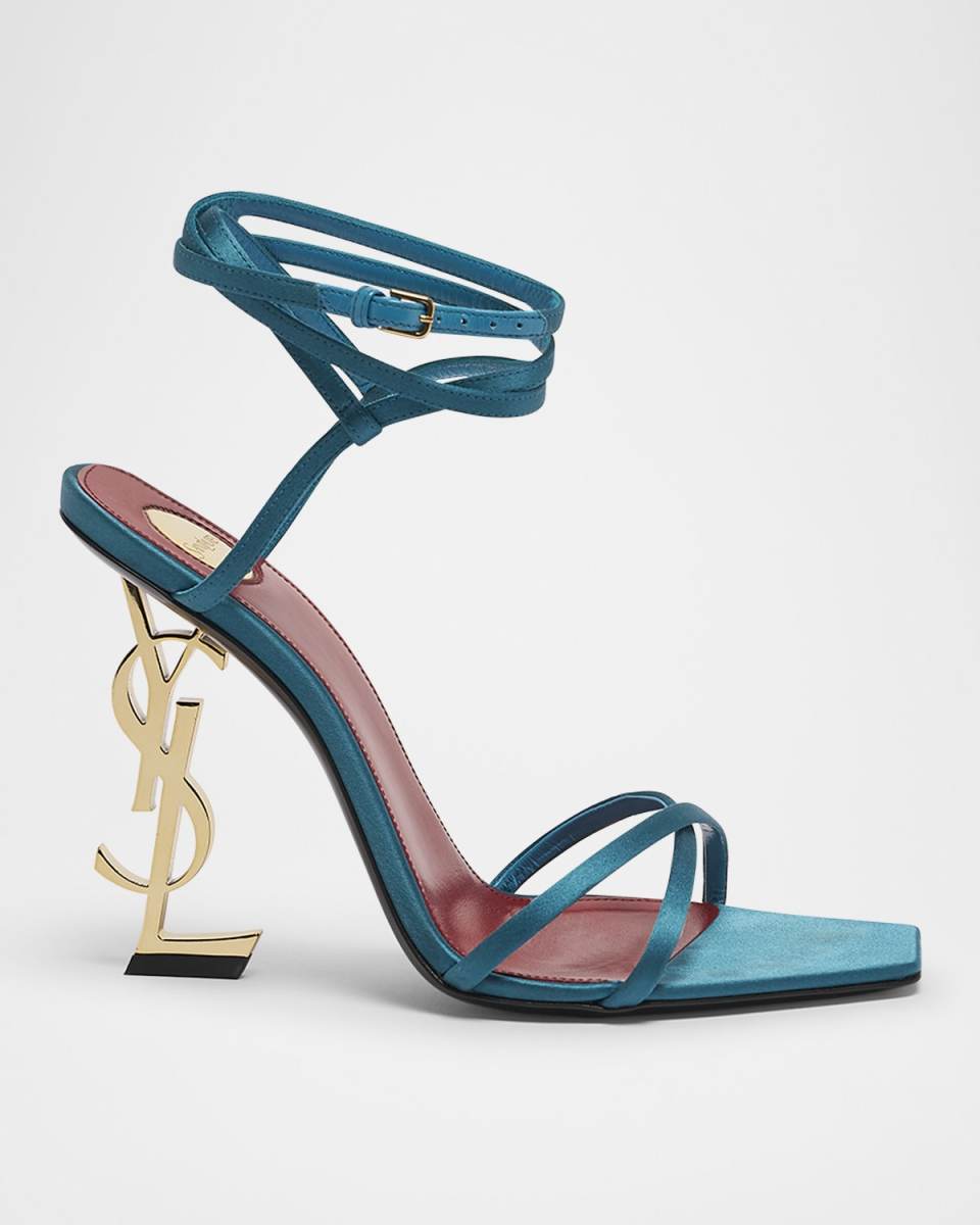 Opyum YSL Logo-Heel Wrap-Ankle Sandals with Golden Hardware
